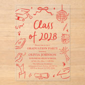 Modern Hand Drawn Class of 2028 Graduation Party Acryleinladungen (Vorderseite)