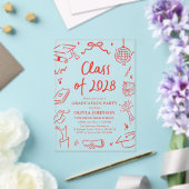 Modern Hand Drawn Class of 2028 Graduation Party Acryleinladungen (In Situ (Hochzeit))