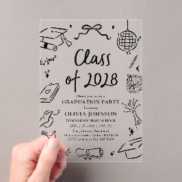 Modern Hand Drawn Class of 2028 Graduation Party Acryleinladungen