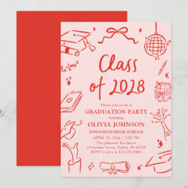 Modern Hand Drawn Class of 2028 Graduation Party Einladung