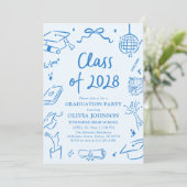 Modern Hand Drawn Class of 2028 Graduation Party Einladung (Stehend Vorderseite)