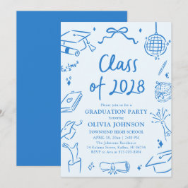Modern Hand Drawn Class of 2028 Graduation Party Einladung