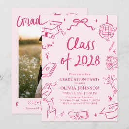 Modern Hand Drawn Class of 2028 Graduation Party Einladung