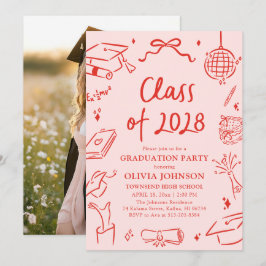 Modern Hand Drawn Class of 2028 Graduation Party Einladung