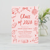 Modern Hand Drawn Class of 2028 Graduation Party Einladung (Stehend Vorderseite)