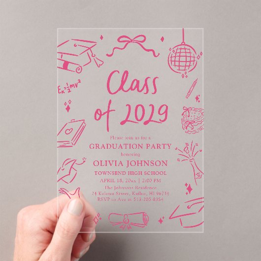 Modern Hand Drawn Class of 2029 Graduation Party Acryleinladungen (Insitu (Handheld))
