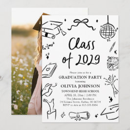 Modern Hand Drawn Class of 2029 Graduation Party Einladung
