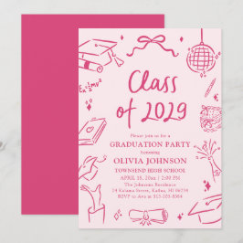 Modern Hand Drawn Class of 2029 Graduation Party Einladung