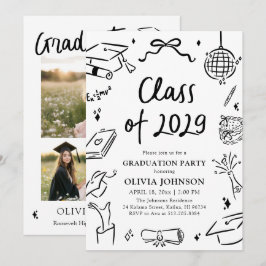 Modern Hand Drawn Class of 2029 Graduation Party Einladung