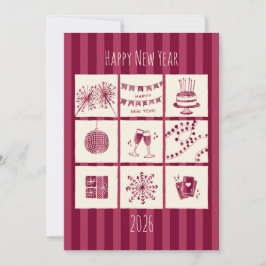 Modern Hand-Drawn Colorful New Year Elements 2026 Feiertagskarte