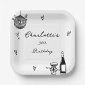 Modern Hand Drawn disco ball 30th Birthday Pappteller (Vorderseite)