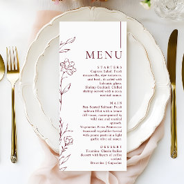 Modern Hand Drawn Floral Burgundy Wedding Dinner Menükarte