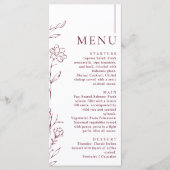 Modern Hand Drawn Floral Burgundy Wedding Dinner Menükarte (Vorderseite)
