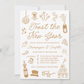 Modern Hand Drawn Gold Doodle New Year’s Eve Party Einladung (Vorderseite)