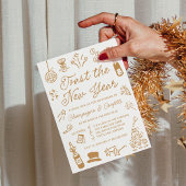 Modern Hand Drawn Gold Doodle New Year’s Eve Party Einladung