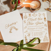 Modern Hand Drawn Gold Doodle New Year’s Eve Party Einladung