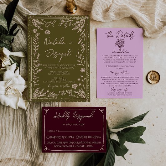 Modern Hand Drawn Grasslands Floral Garden Wedding Einladung