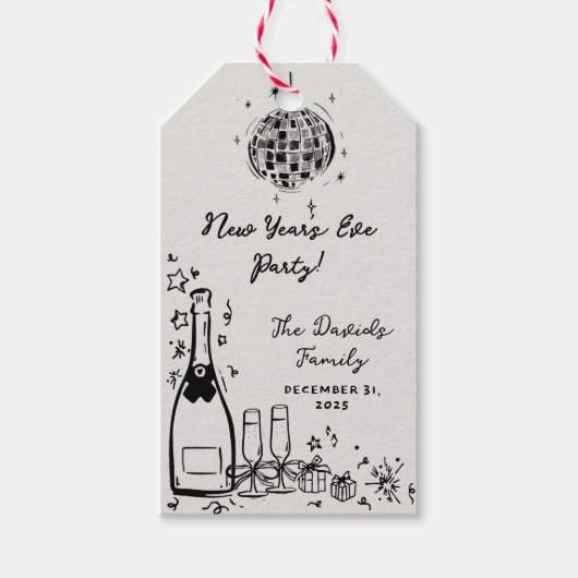Modern Hand Drawn New Year's Eve Party Geschenkanhänger (Vorderseite)