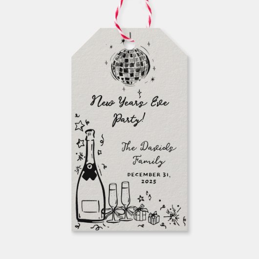 Modern Hand Drawn New Year's Eve Party Geschenkanhänger (Rückseite)
