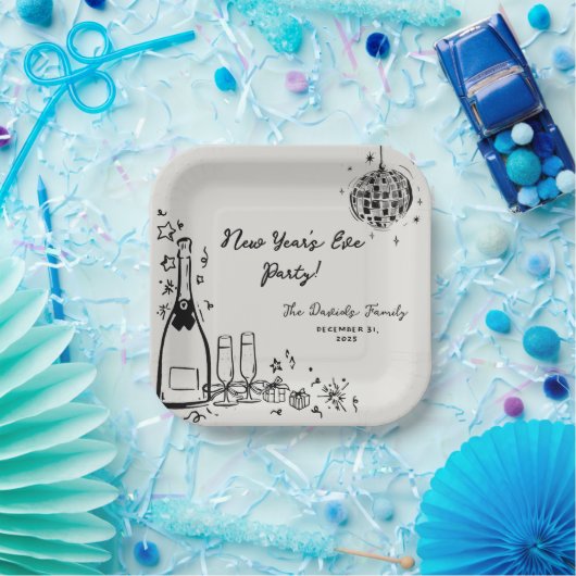 Modern Hand Drawn New Year's Eve Party Pappteller (Party)