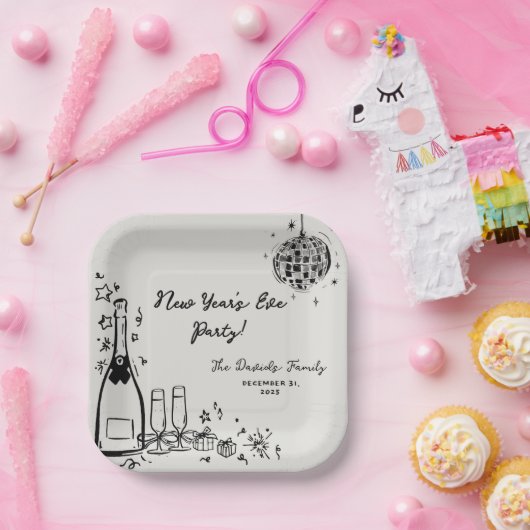 Modern Hand Drawn New Year's Eve Party Pappteller (Party)