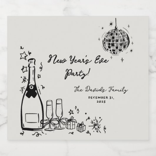 Modern Hand Drawn New Year's Eve Party  Schaumweinetikett (Einzelnes Label)