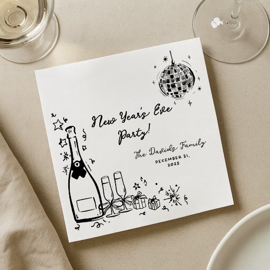 Modern Hand Drawn New Year's Eve Party Serviette