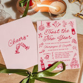 Modern Hand Drawn Red Doodle New Year’s Eve Party Einladung