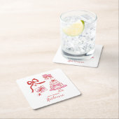 Modern Hand Drawn Red Pink Birthday Doodles Party Rechteckiger Pappuntersetzer (Vor Ort)