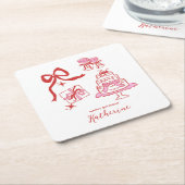 Modern Hand Drawn Red Pink Birthday Doodles Party Rechteckiger Pappuntersetzer (angewinkelt)