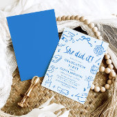 Modern Hand Drawn She did it Blue Graduation Party Einladung