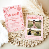 Modern Hand Drawn She did it Graduation Party Einladung