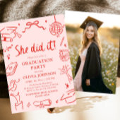 Modern Hand Drawn She did it Graduation Party Einladung