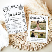 Modern Hand Drawn She did it Graduation Party Einladung