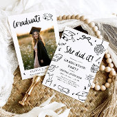 Modern Hand Drawn She did it Graduation Party Einladung