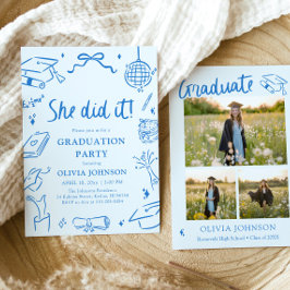 Modern Hand Drawn She did it Graduation Party Einladung