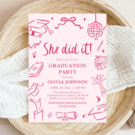 Modern Hand Drawn She did it Pink Graduation Party Einladung