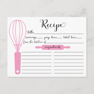 Modern Hand Letted Pink Whisk BridalRezept Card Postkarte