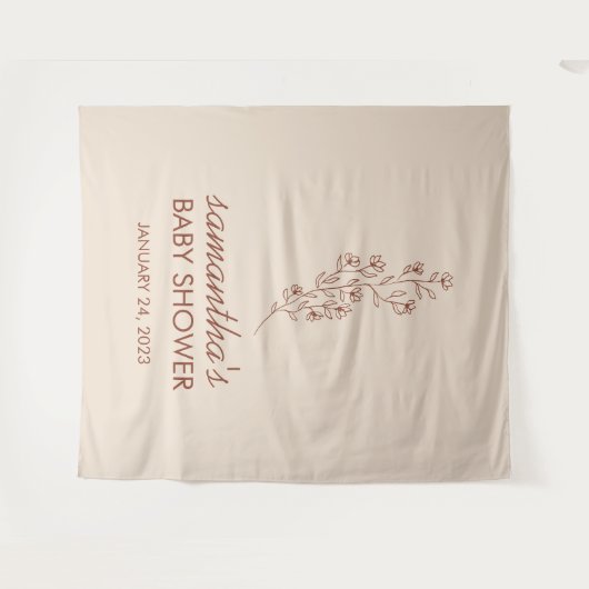 Modern Hand Letter Baby Shower Botanical Backdrop Wandteppich (Vorderseite (Horizontal))