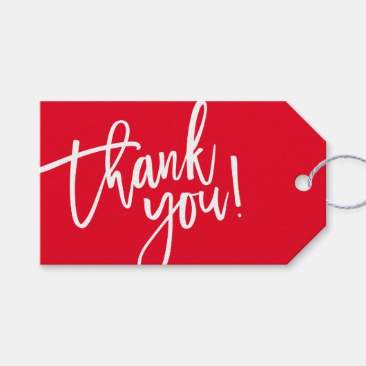 MODERN HAND LETTERED danke Ihnen rot weiß schriftl Geschenkanhänger (Vorderseite (Horizontal))