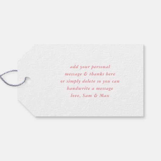 MODERN HAND LETTERED Dankeschön Korallenweißschrif Geschenkanhänger (Rückseite Horizontal)