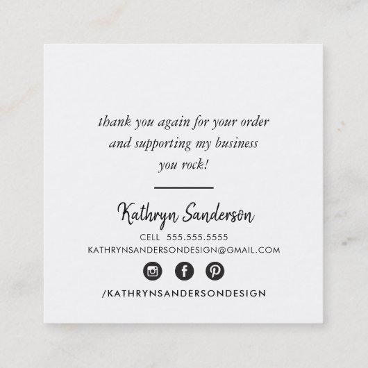 MODERN HAND LETTERED Vielen Dank, Schwarz-weiß Quadratische Visitenkarte (Rückseite)