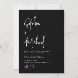 Modern Hand Lettering Script Black White Wedding Einladung