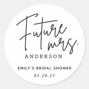 Modern Hand Script Future Mrs. Brautparty Runder Aufkleber