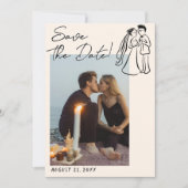 Modern Hand Written Drawn Couple Wedding Fun Photo Save The Date (Vorderseite)