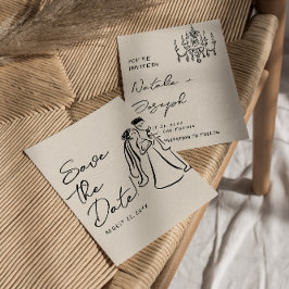 Modern Hand Written Drawn Couple Wedding Fun Save The Date