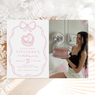 Modern handgezeichnete Bow Pink Girl Geburtstags-F Einladung