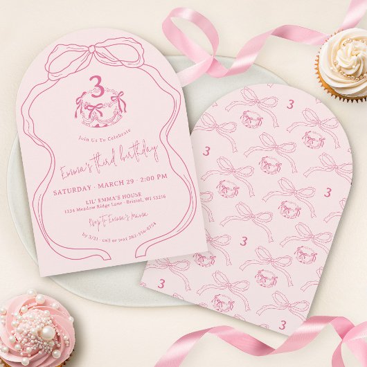 Modern handgezeichneter Bow Pink Girl Birthday Arc Einladung