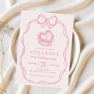 Modern handgezeichneter Bow Pink Girl Geburtstag Einladung