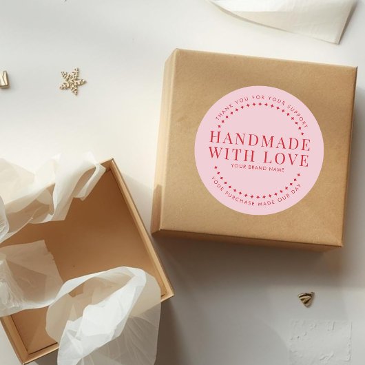 Modern handmade with love pink thank you runder aufkleber